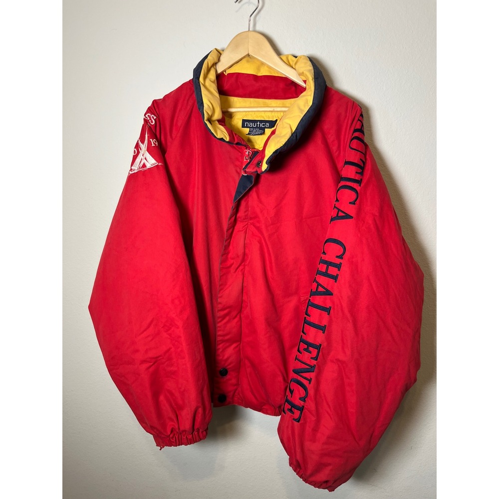 Vintage Nautica Challenge J-Class Down Puffer Jacket Red Mens XL 90s Sailing